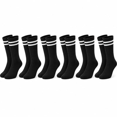 Unisex Siyah Çorap Beyaz Çizgili 6lı Set Uzun Soket Günlük Spor Kolej Stil Rahat Şık Tasarım Modeli