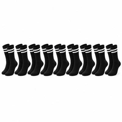 Unisex Siyah Çorap Beyaz Çizgili 9lu Set Uzun Soket Günlük Spor Kolej Stil Rahat Kadın Erkek Çorabı