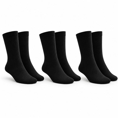 Unisex Siyah Soket Çorap 3lü Set Düz Basic Ribanalı Günlük Spor Esnek Rahat Uzun Çorap Konforlu Set