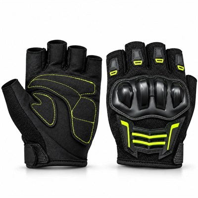 Unisex Yarım Parmak Motosiklet Eldiveni | 3D Knuckle Panelli Kaydırmaz Avuç İçi Ayarlı Bilek Bantlı