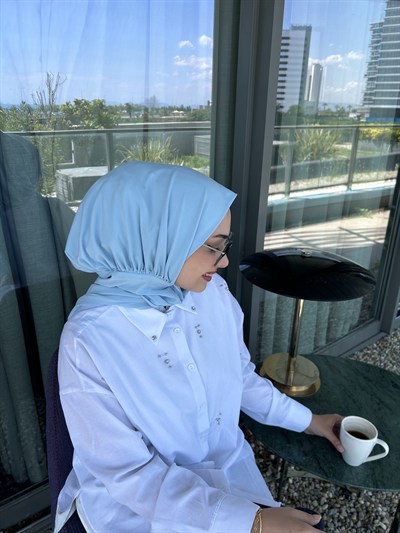 Buz Mavisi Salaş Çıtçıtlı Eşarp