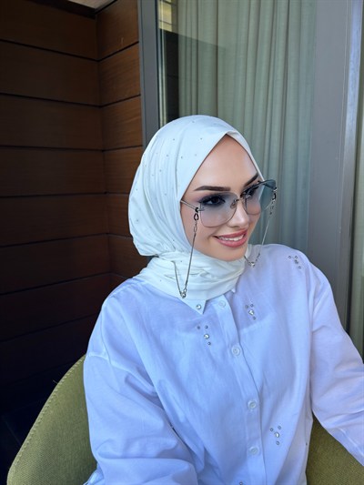 Ekru Taşlı Salaş Eşarp