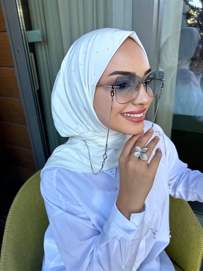 Ekru Taşlı Salaş Eşarp