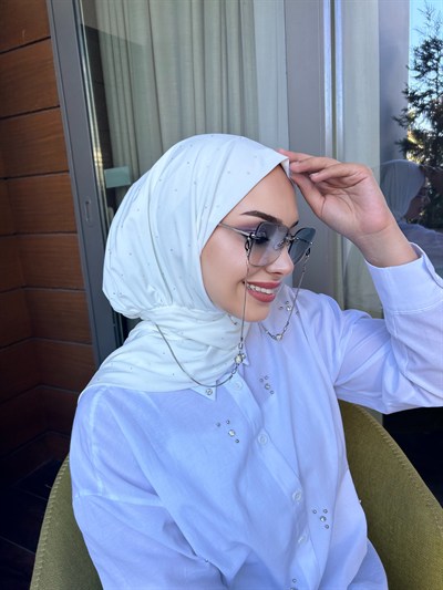 Ekru Taşlı Salaş Eşarp