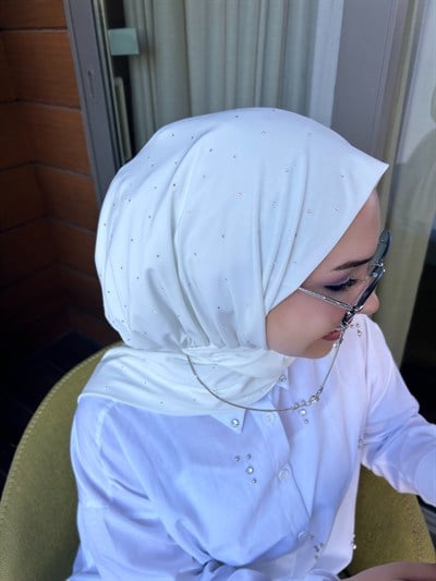 Ekru Taşlı Salaş Eşarp