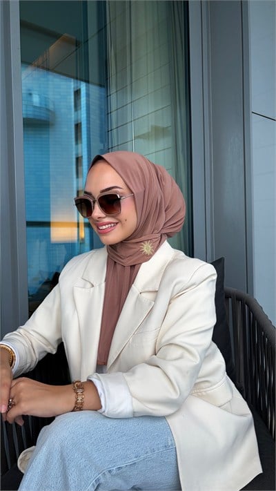 Fındık Kabuğu Çıtçıtlı Hijab Şal