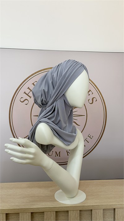 Gri Büzgülü Multi Hijab