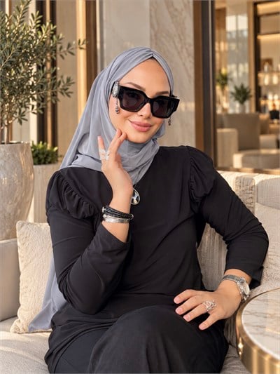 Gri Büzgülü Multi Hijab