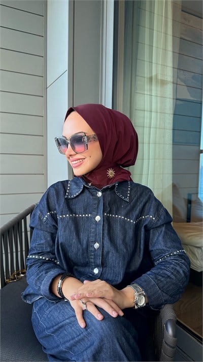 Koyu Bordo Çıtçıtlı Hijab Şal
