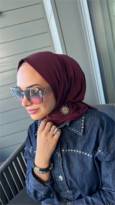 Koyu Bordo Çıtçıtlı Hijab Şal