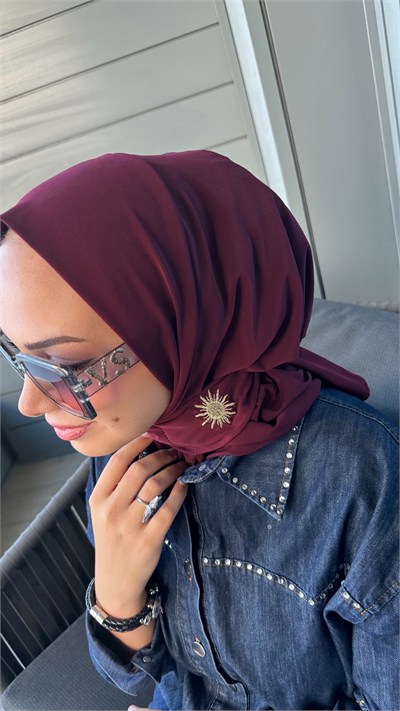 Koyu Bordo Çıtçıtlı Hijab Şal