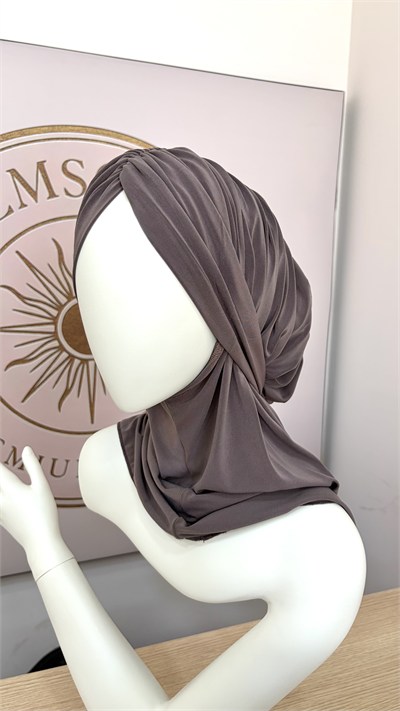 Koyu Vizon Büzgülü Multi Hijab