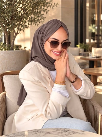 Koyu Vizon Büzgülü Multi Hijab
