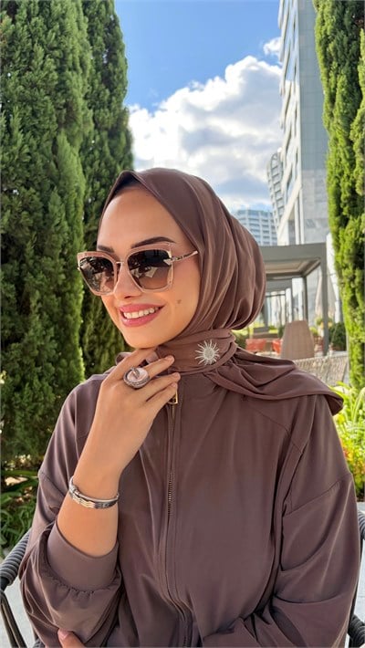 Koyu Vizon Çıtçıtlı Hijab Şal