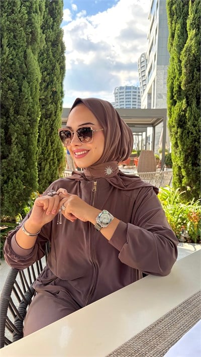 Koyu Vizon Çıtçıtlı Hijab Şal