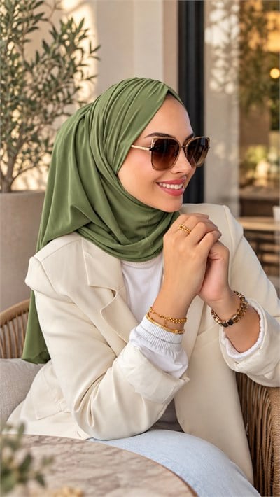 Küf Yeşili Büzgülü Multi Hijab