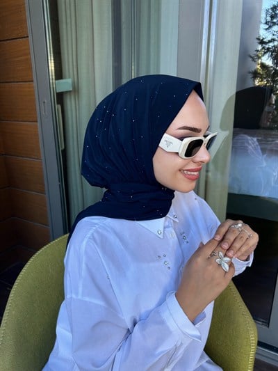 Lacivert Taşlı Salaş Eşarp