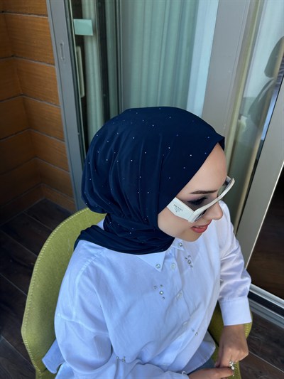 Lacivert Taşlı Salaş Eşarp
