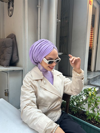 Lila Salaş Büzgülü Bone