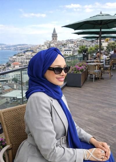 Saks Mavisi Deluxe Düğüm Boneşal