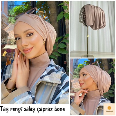 Taş rengi Salaş Çapraz Bone