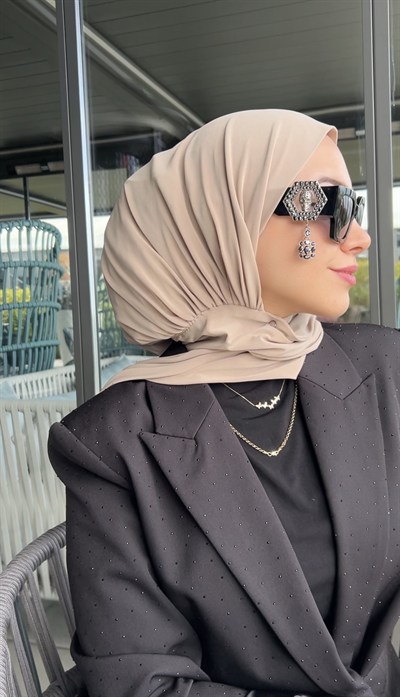 Taş Rengi Salaş Çıtçıtlı Eşarp 