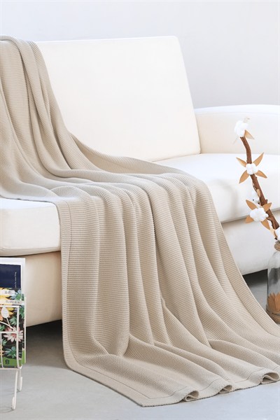 Alina %100 Organik Pamuk Nefes Alan Örtü, Örgü Koltuk Şalı, Tv Battaniyesi