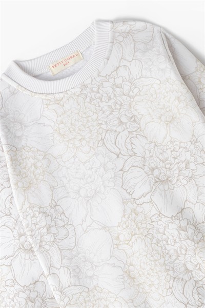 Çiçek Desenli Taş Rengi Eşofman Takımı