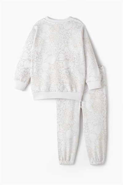 Çiçek Desenli Taş Rengi Eşofman Takımı