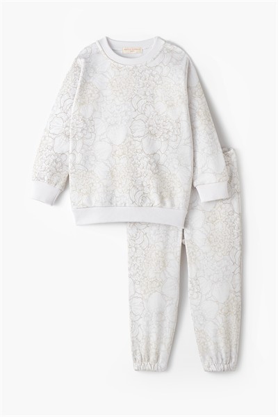 Çiçek Desenli Taş Rengi Eşofman Takımı