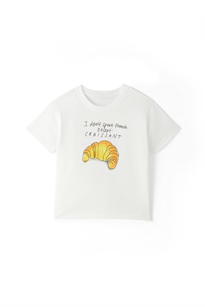 Croissant Mood Baskılı Beyaz Tişört