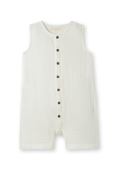 Ekru Müslin Kolsuz Romper