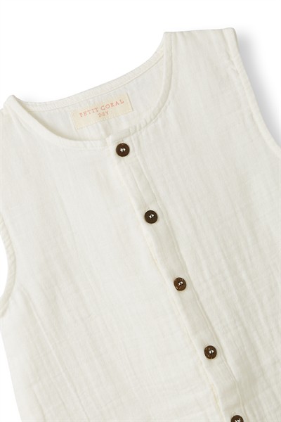 Ekru Müslin Kolsuz Romper