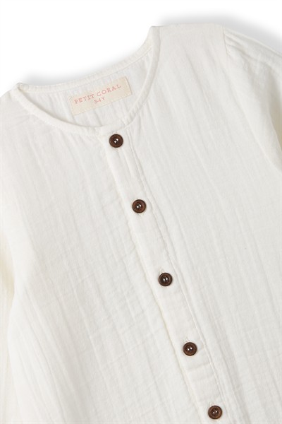 Ekru Müslin Uzun Kollu Romper