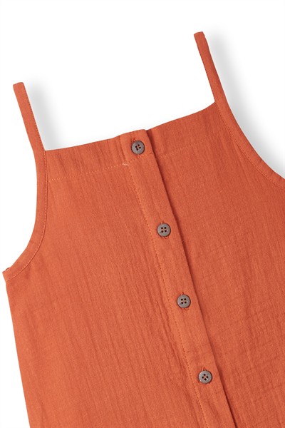 Kiremit Müslin Askılı Elbise