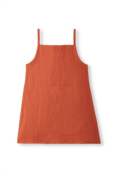 Kiremit Müslin Askılı Elbise