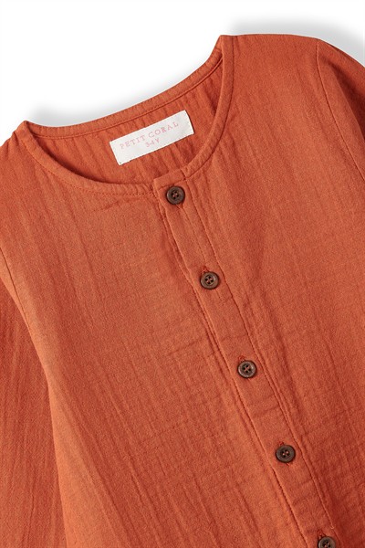 Kiremit Müslin Uzun Kollu Romper