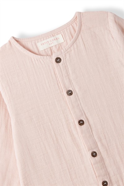 Pembe Müslin Uzun Kollu Romper