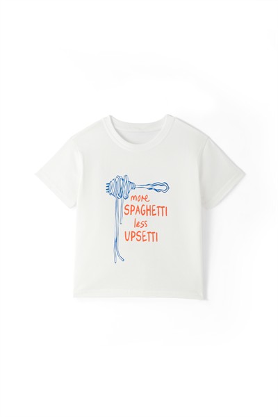 Spagetti Lover Baskılı Beyaz Tişört