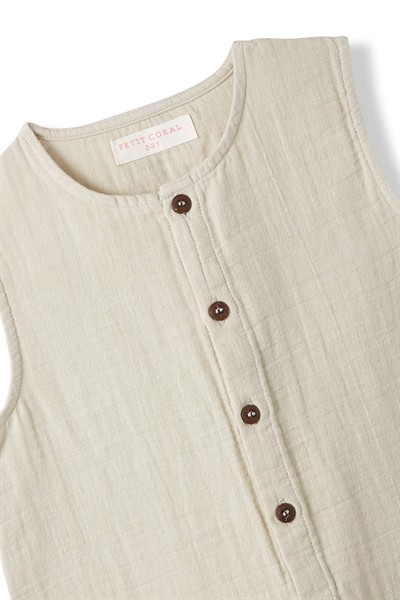 Taş Rengi Müslin Kolsuz Romper