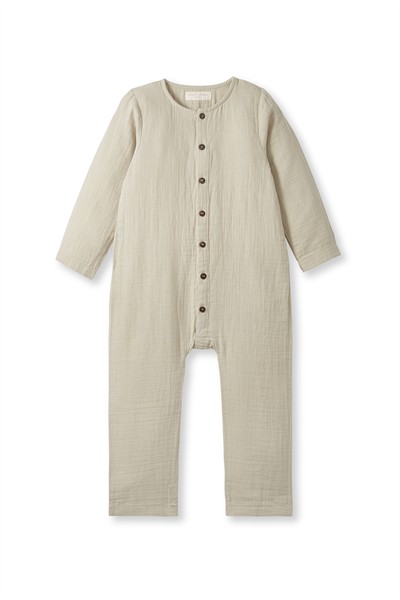 Taş Rengi Müslin Uzun Kollu Romper