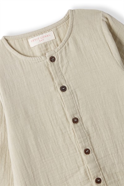 Taş Rengi Müslin Uzun Kollu Romper