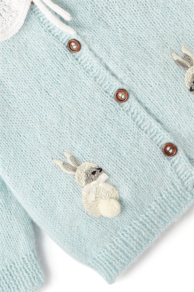 Tavşan Desenli Mavi Kaşmir Hırka