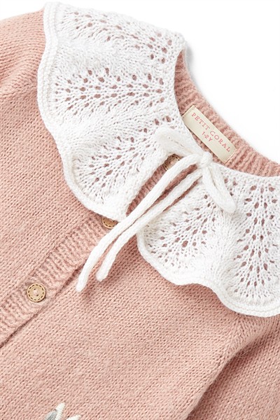 Tavşan Desenli Pembe Kaşmir Hırka