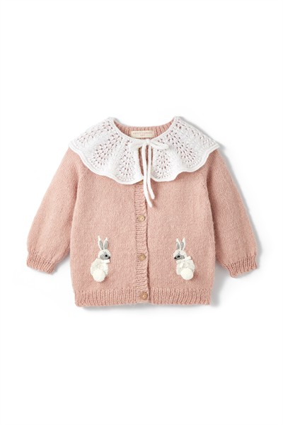 Tavşan Desenli Pembe Kaşmir Hırka