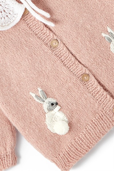 Tavşan Desenli Pembe Kaşmir Hırka