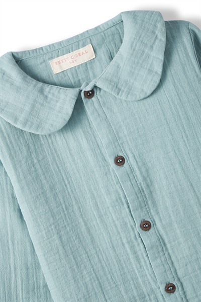 Turkuaz Müslin Bebe Yaka Gömlek