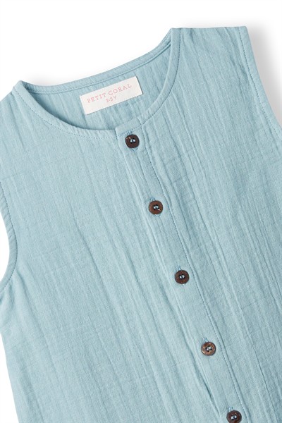 Turkuaz Müslin Kolsuz Romper