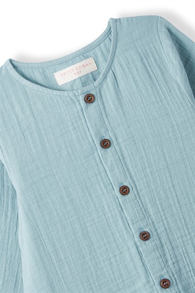 Turkuaz Müslin Uzun Kollu Romper