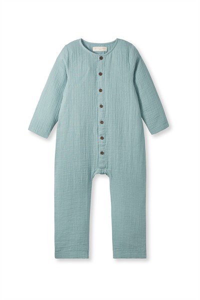 Turkuaz Müslin Uzun Kollu Romper